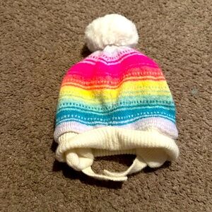 GAP Rainbow Striped Kids Pom-Pom Hat